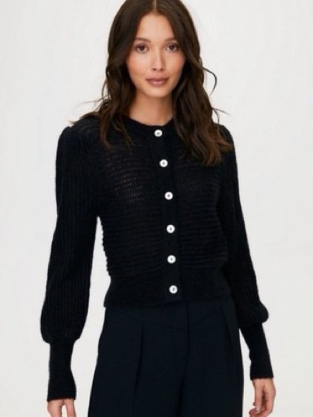 Aritzia Wilfred Alessia Cardigan Sweater Mohair Alpaca Puff Sleeve Black XS
